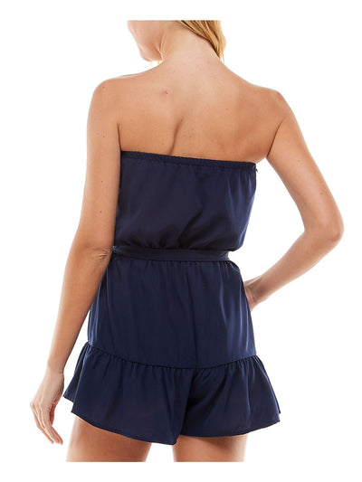 BEBOP Womens Navy Sheer Tie Unlined Ruffled Sleeveless Strapless Wide Leg Romper XS