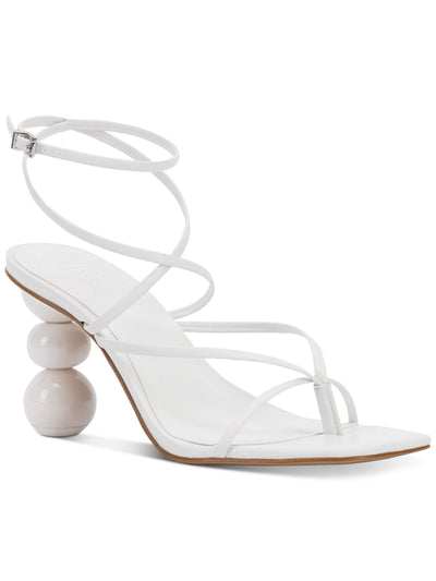 INC Womens White Strappy Stacked Sphere Metallic Accent Heel Padded Ankle Strap Lilliana Square Toe Sculpted Heel Buckle Heeled Sandal 5 M