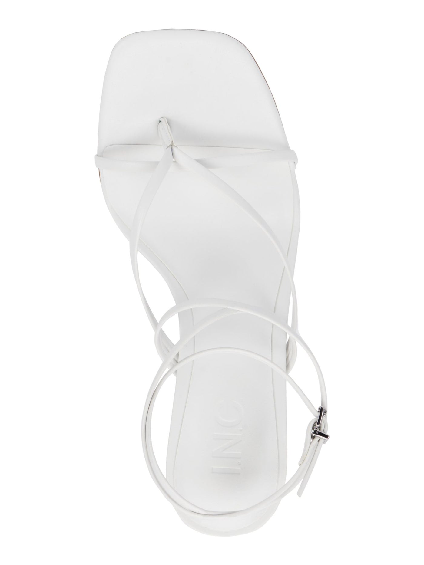 INC Womens White Strappy Stacked Sphere Metallic Accent Heel Padded Ankle Strap Lilliana Square Toe Sculpted Heel Buckle Heeled Sandal 5.5 M