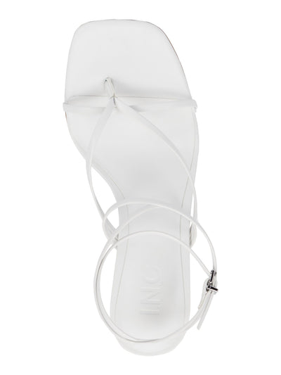 INC Womens White Strappy Stacked Sphere Metallic Accent Heel Padded Ankle Strap Lilliana Square Toe Sculpted Heel Buckle Heeled Sandal 5.5 M