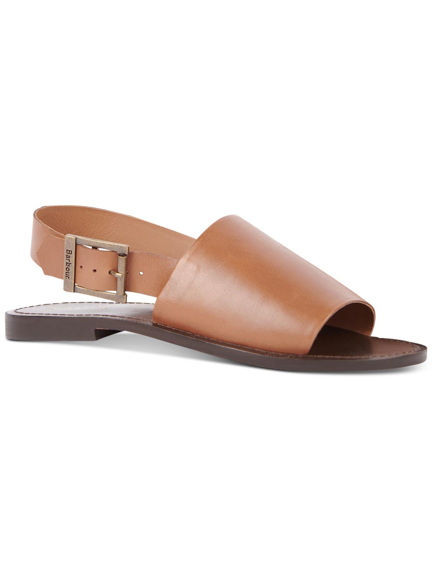 BARBOUR Womens Brown 0.5 Heel Adjustable Strap Logo Moreda Round Toe Block Heel Buckle Leather Slingback Sandal 38