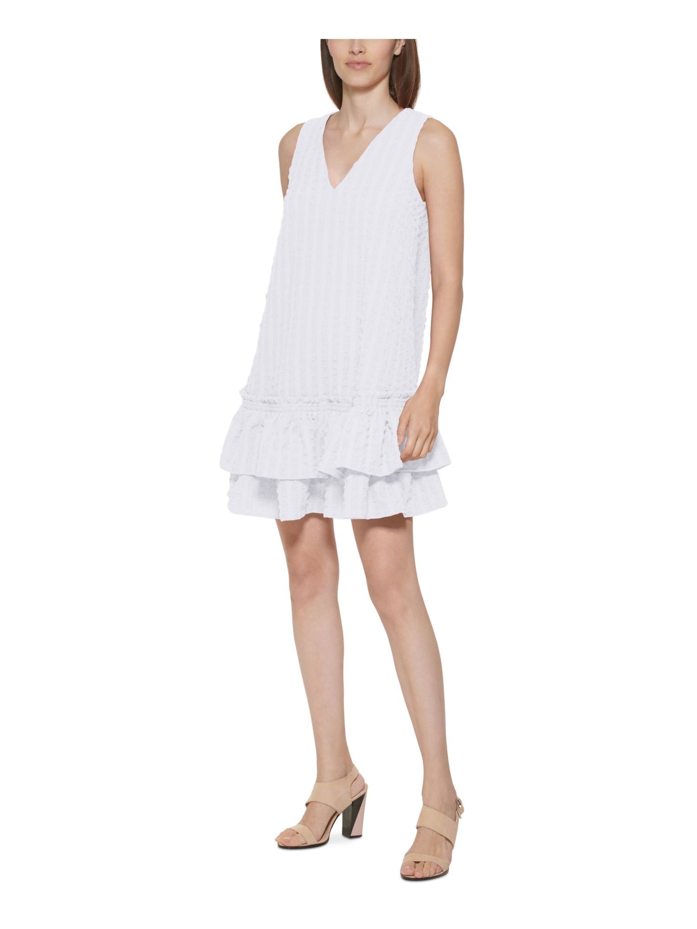 CALVIN KLEIN Womens Zippered Flutter Sleeve V Neck Above The Knee Fit + Flare Dress