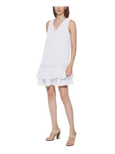 CALVIN KLEIN Womens Zippered Flutter Sleeve V Neck Above The Knee Fit + Flare Dress