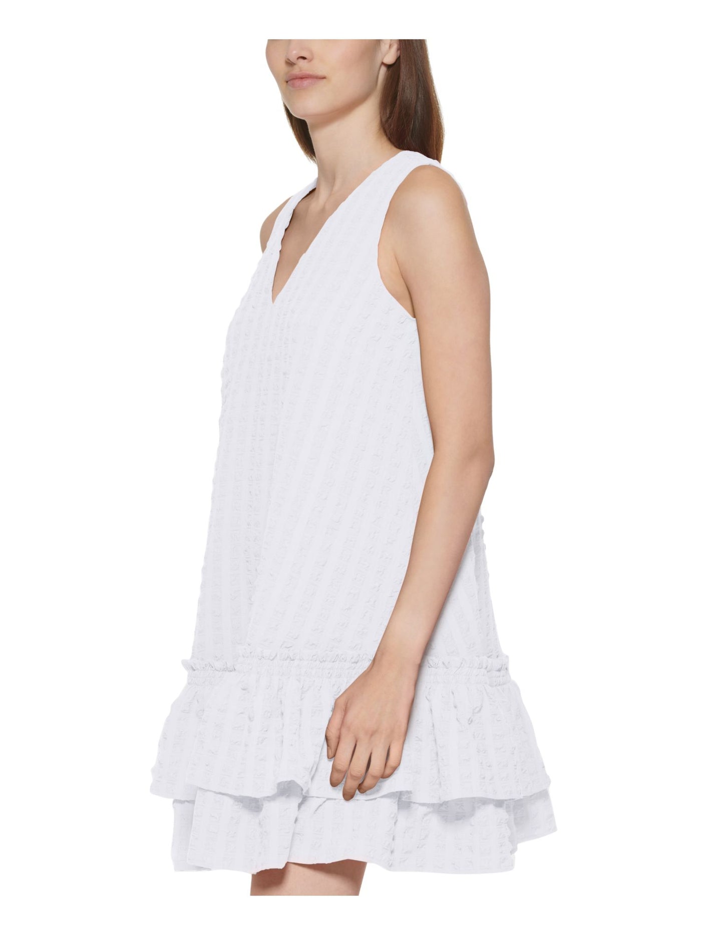 CALVIN KLEIN Womens Zippered Flutter Sleeve V Neck Above The Knee Fit + Flare Dress