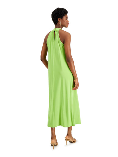 BAR III Womens Green Slitted Gathered Buttoned Back Keyhole Sleeveless Halter Tea-Length Shift Dress XS