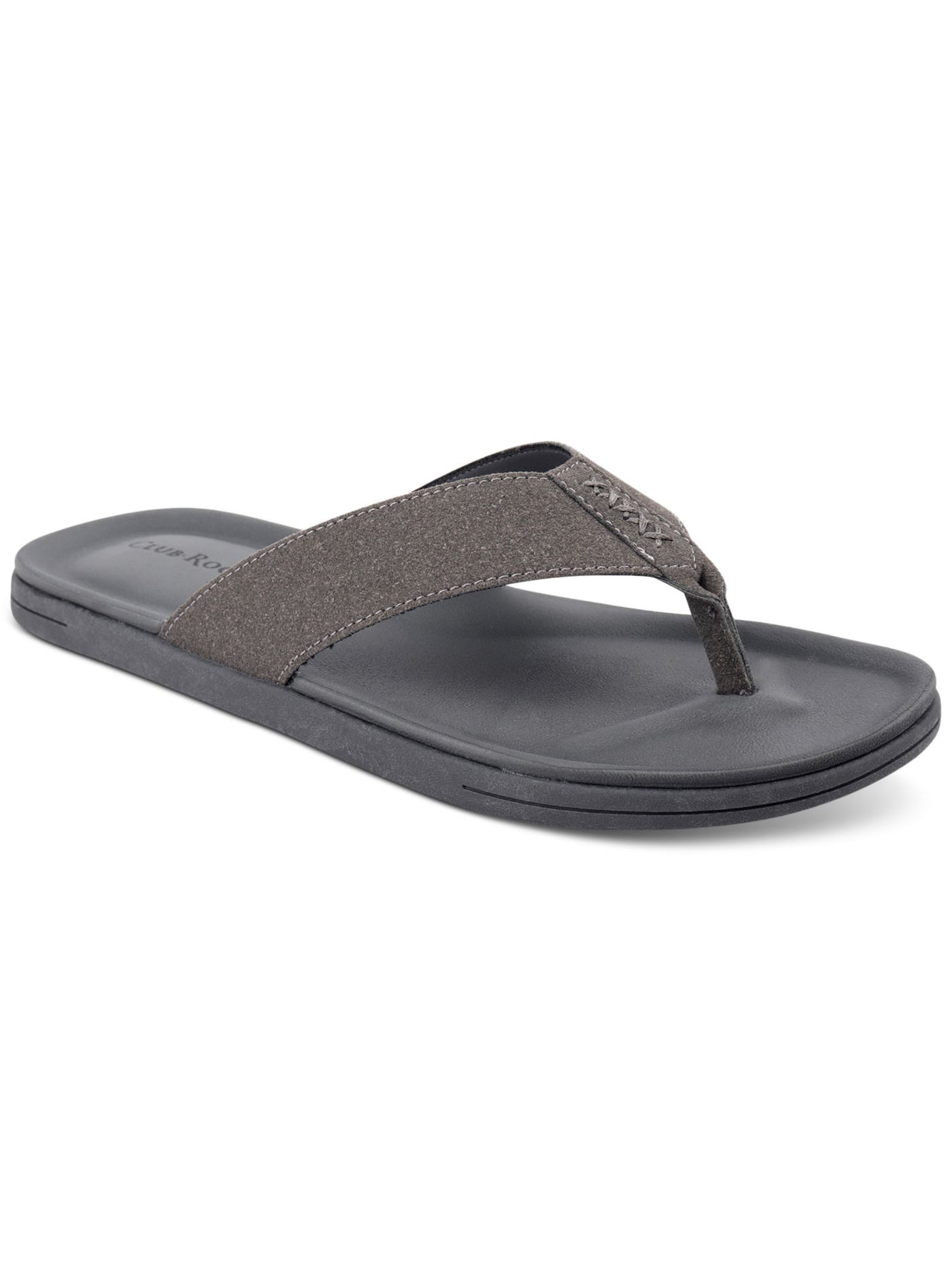 CLUBROOM Mens Gray Padded Riley Round Toe Slip On Flip Flop Sandal 13 M