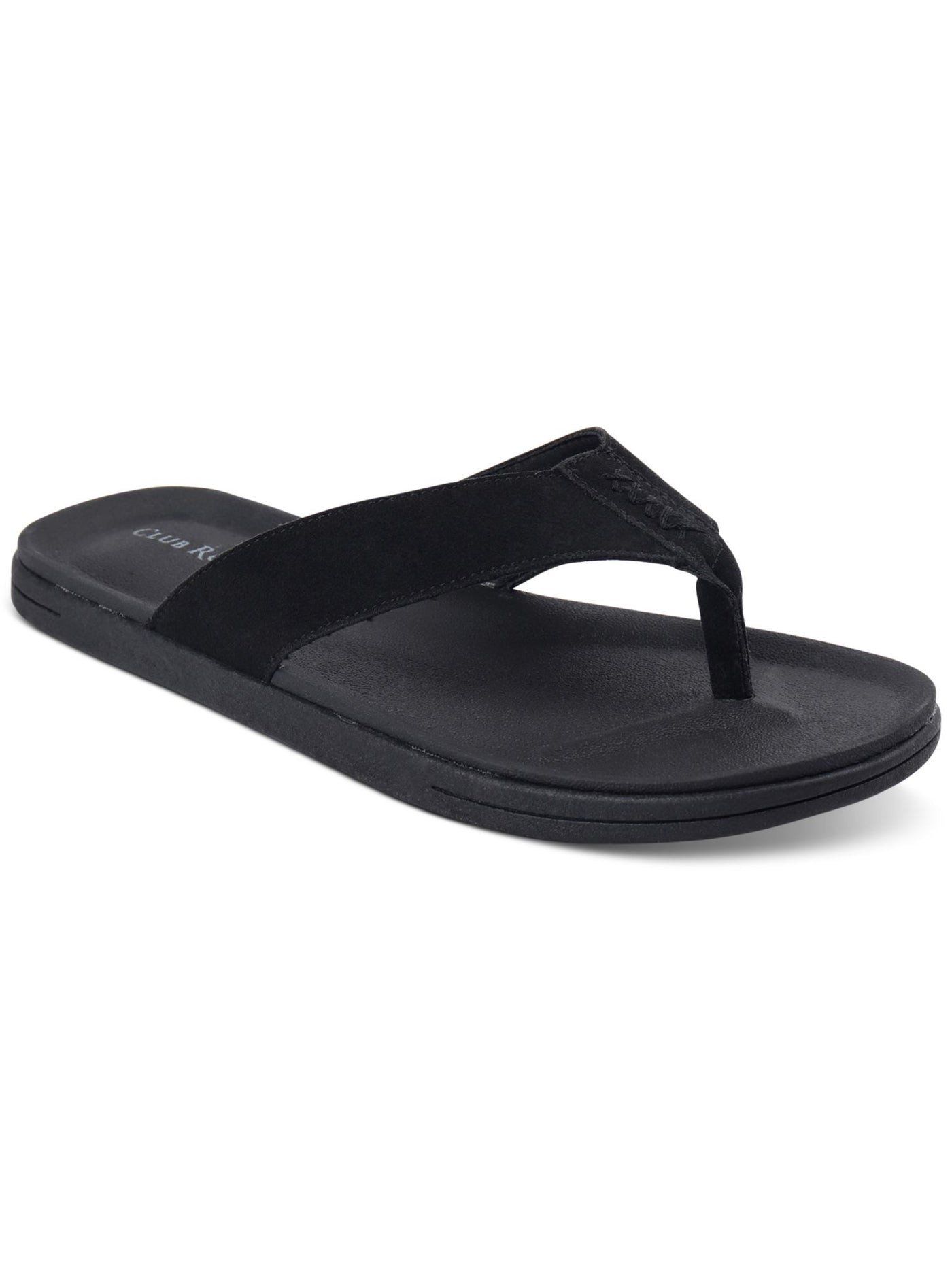 CLUBROOM Mens Black Padded Riley Round Toe Slip On Flip Flop Sandal 13 M