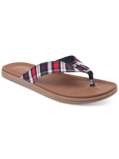 CLUBROOM Mens Navy Plaid Padded Riley Round Toe Slip On Flip Flop Sandal 12 M