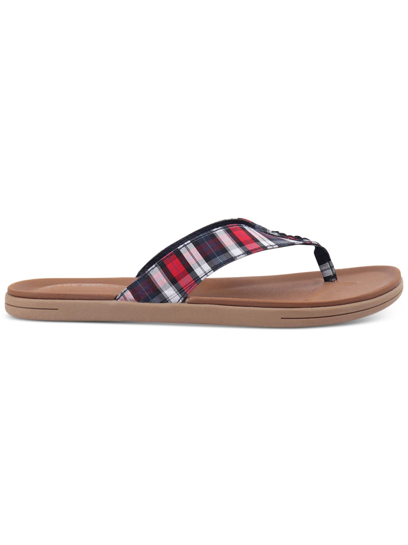 CLUBROOM Mens Navy Plaid Padded Riley Round Toe Slip On Flip Flop Sandal 10 M