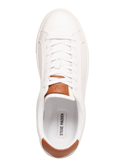 STEVE MADDEN Womens White Mixed Media Logo Patch On Tongue Contrast Heel Patch Perforated Padded Finkle Round Toe Lace-Up Leather Sneakers Shoes 9.5 M