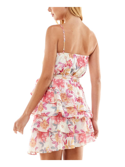 CITY STUDIO Womens Ruffled Sleeveless Asymmetrical Neckline Below The Knee Fit + Flare Dress