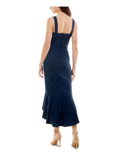 TRIXXI Womens Navy Stretch Zippered Wide Front Waistband Lined Sleeveless Sweetheart Neckline Midi Party Hi-Lo Dress 3