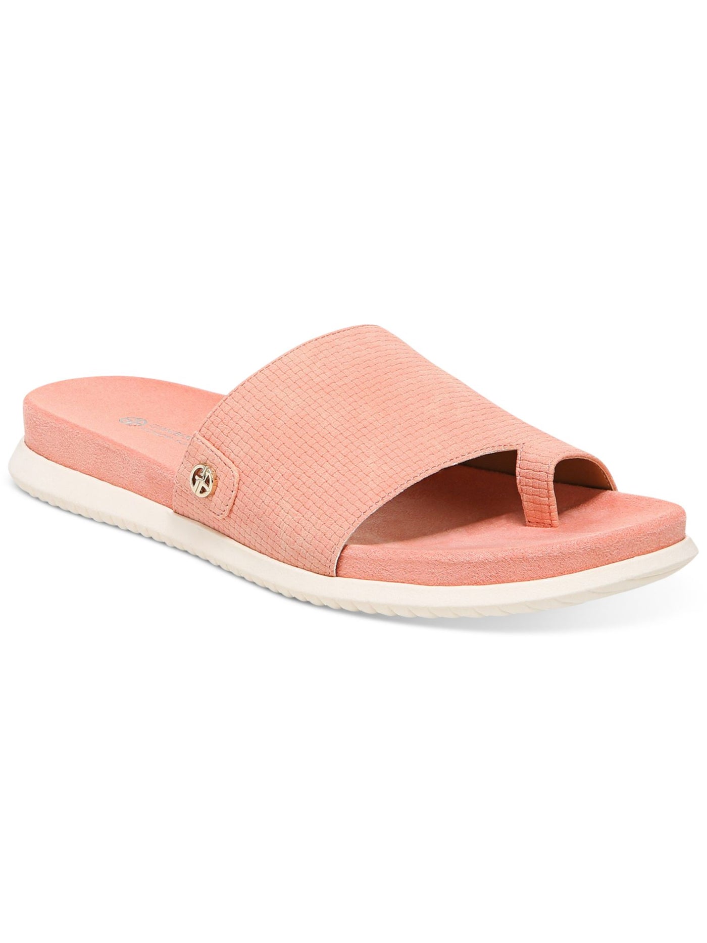 GIANI BERNINI Womens Pink Textured Goring Logo Cushioned Comfort Cristeena Round Toe Wedge Slip On Sandals Shoes 7 M