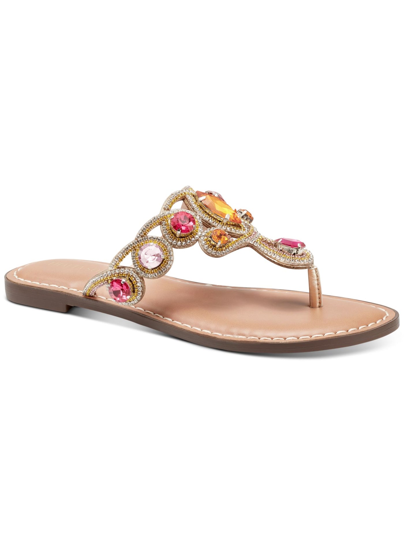 THALIA SODI Womens Gold Embellished Padded Willa Round Toe Slip On Thong Sandals Shoes 6 M