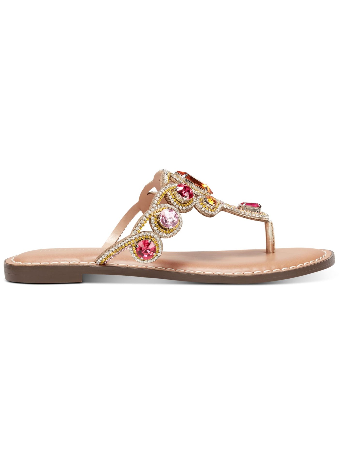 THALIA SODI Womens Gold Embellished Padded Willa Round Toe Slip On Thong Sandals Shoes 6 M