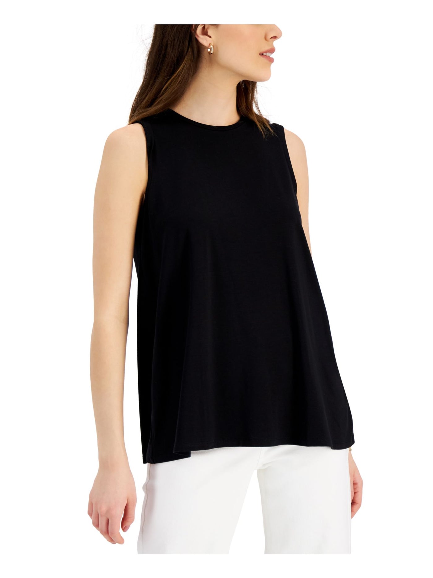 EILEEN FISHER Womens Black Sleeveless Crew Neck Top Petites PM