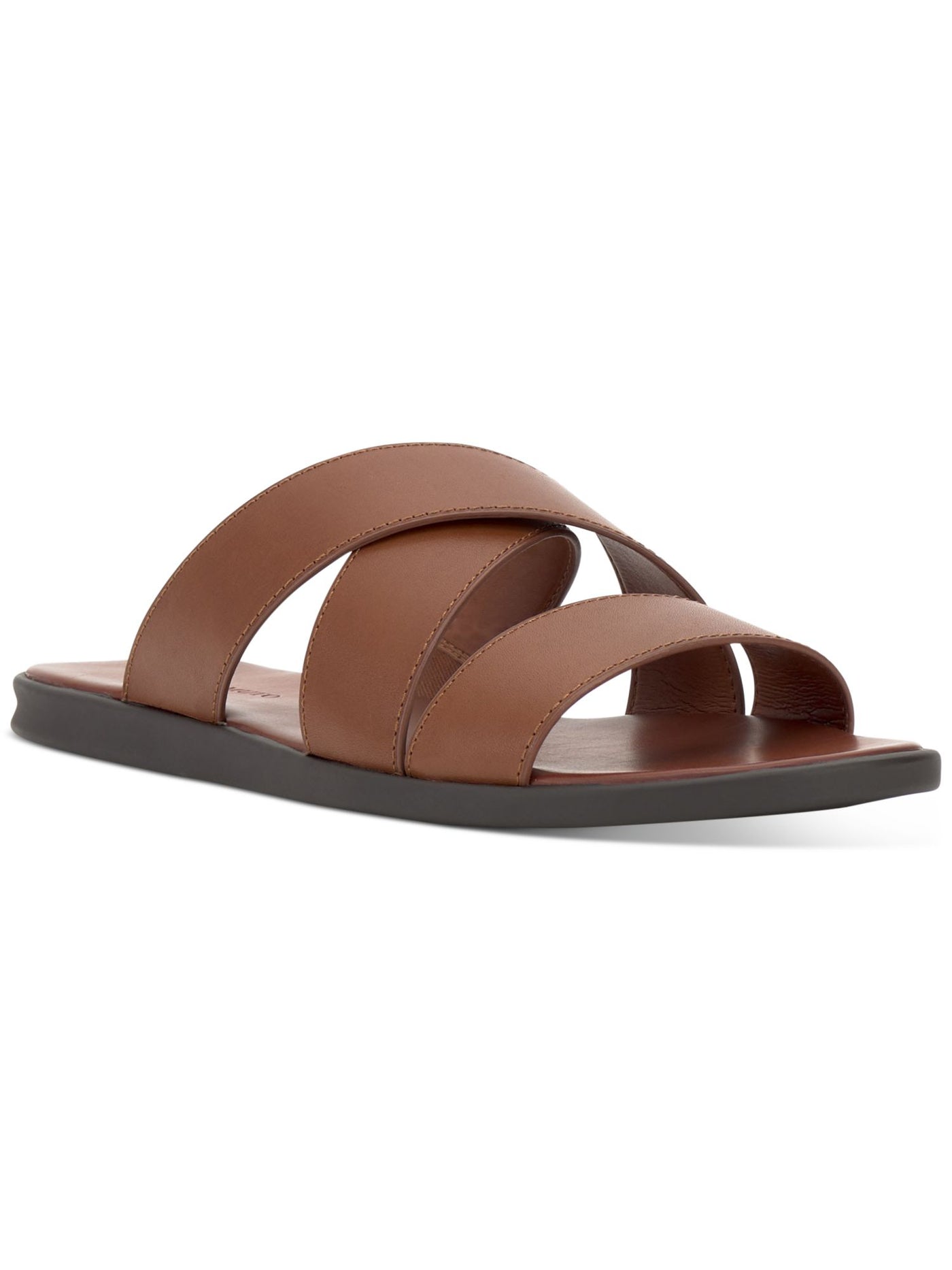 VINCE CAMUTO Mens Brown Crisscross Upper Straps Goring Padded Waely Open Toe Slip On Leather Slide Sandals Shoes 11 M