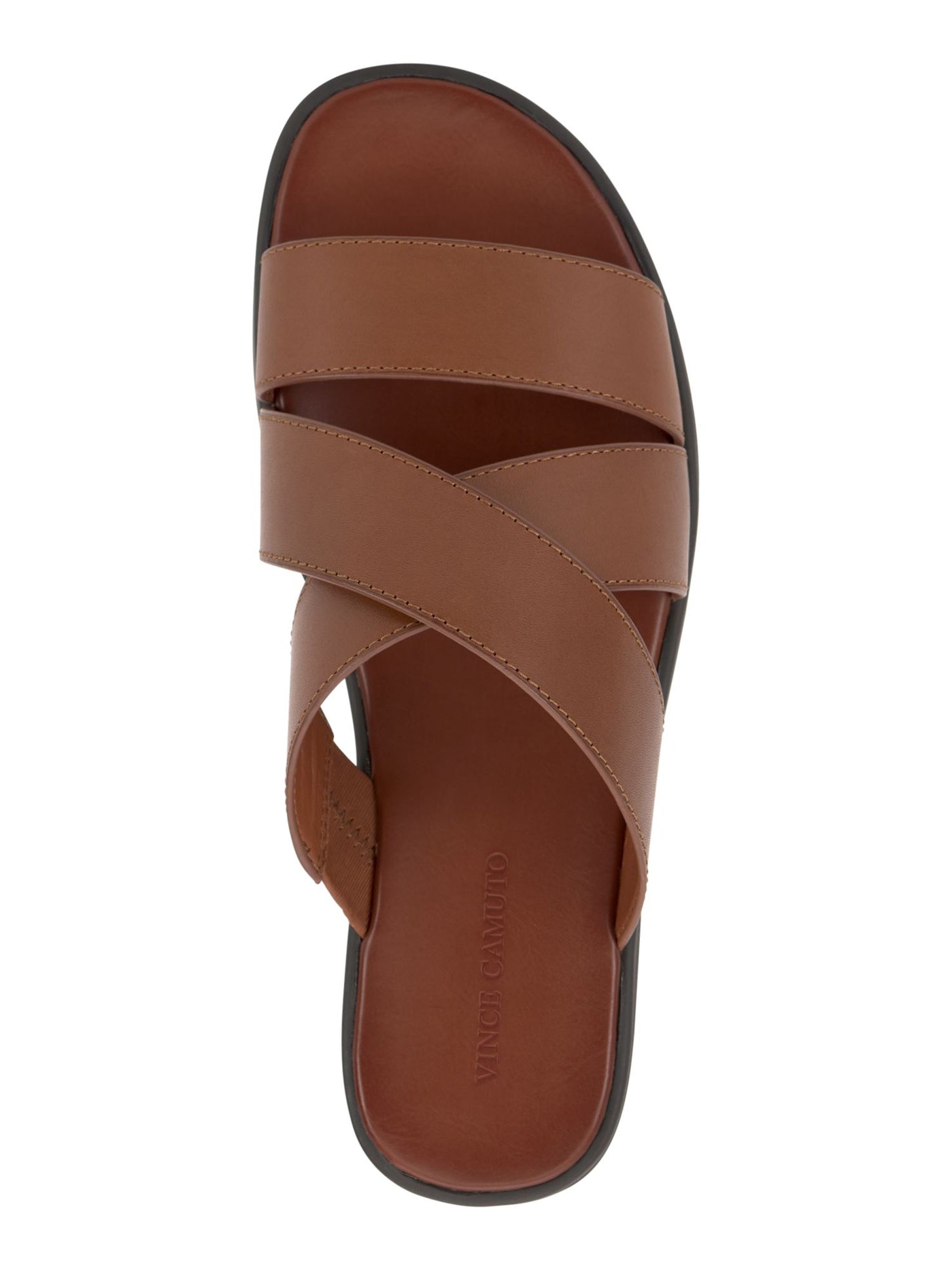 VINCE CAMUTO Mens Brown Crisscross Upper Straps Goring Padded Waely Open Toe Slip On Leather Slide Sandals Shoes 9 M