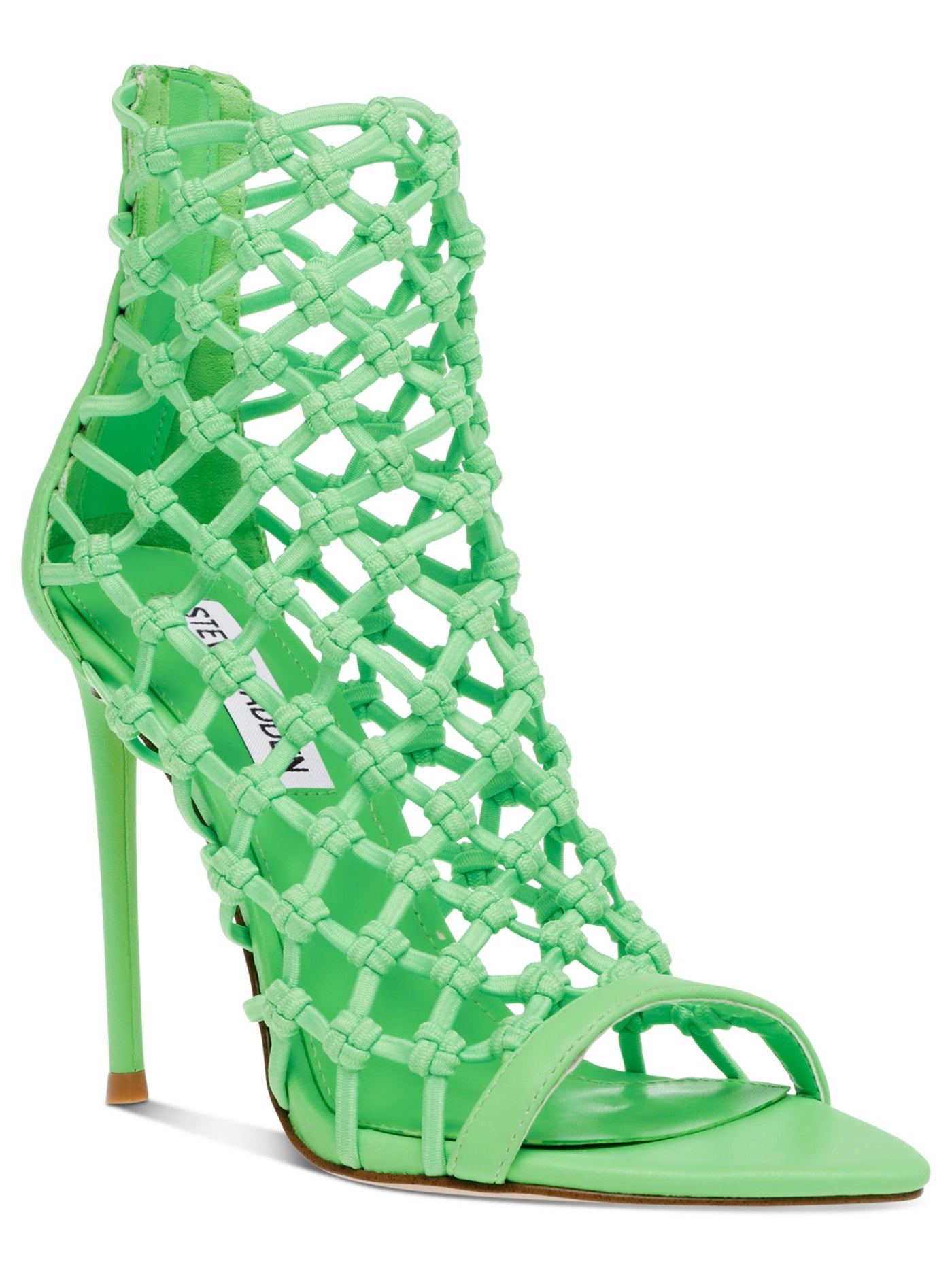 STEVE MADDEN Womens Green Woven Stretch Francys Pointed Toe Stiletto Zip-Up Heeled Sandal 11 M