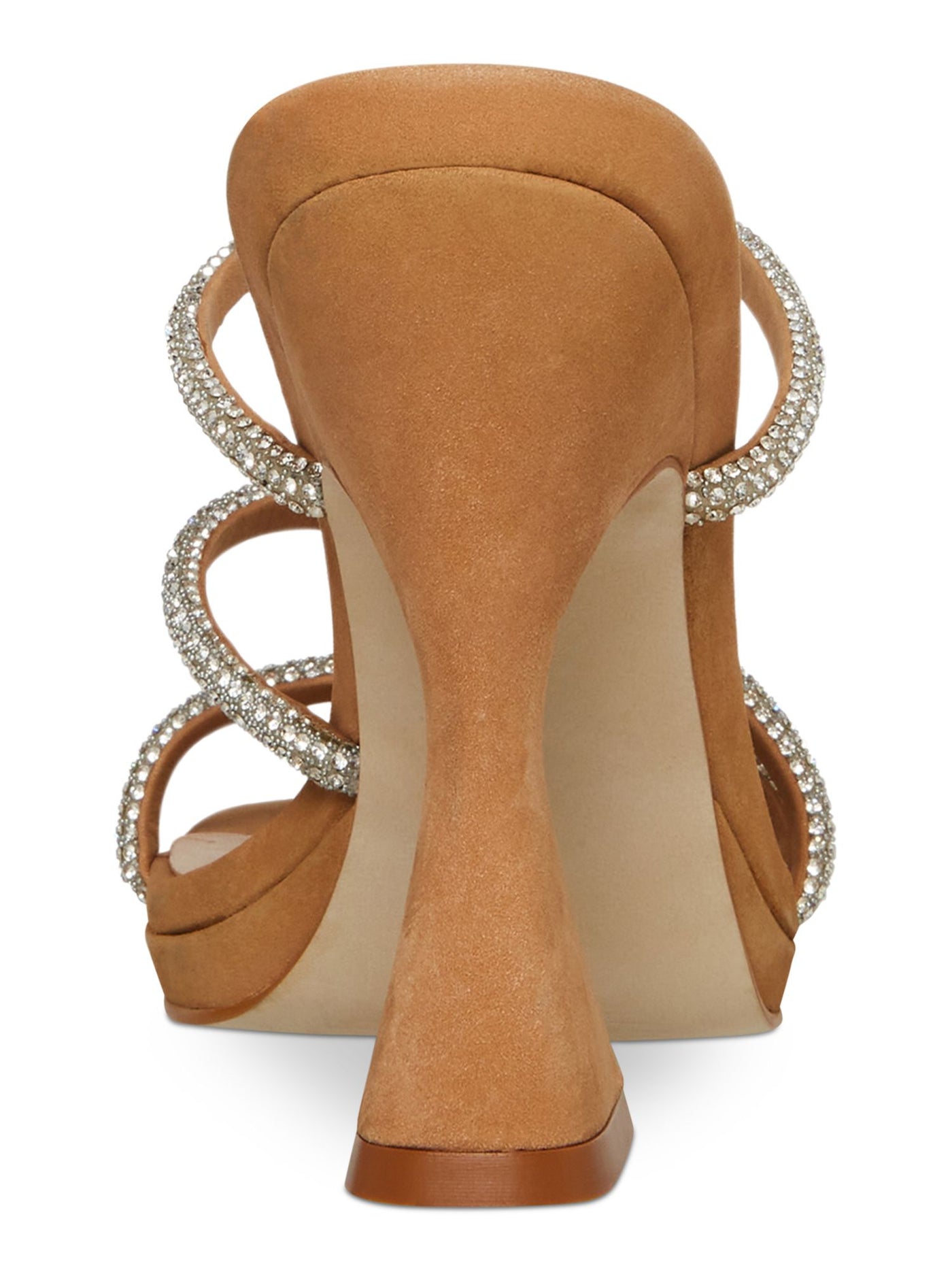 STEVE MADDEN Womens Beige 1/2" Platform Padded Rhinestone Libbie Square Toe Slip On Dress Heeled Sandal 9.5 M