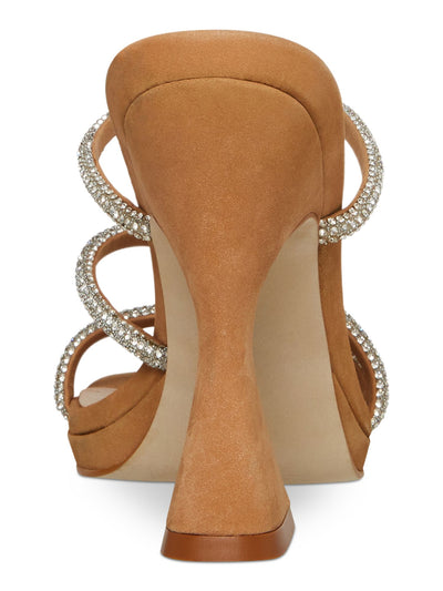 STEVE MADDEN Womens Beige 1/2" Platform Padded Rhinestone Libbie Square Toe Slip On Dress Heeled Sandal 9.5 M