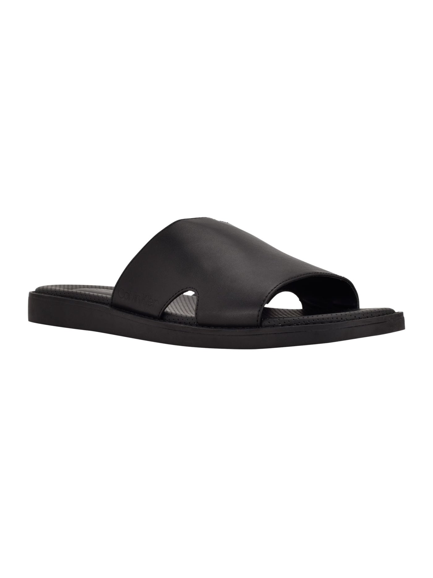 CALVIN KLEIN Mens Black Padded Goring Ethan Round Toe Wedge Slip On Slide Sandals Shoes 7.5