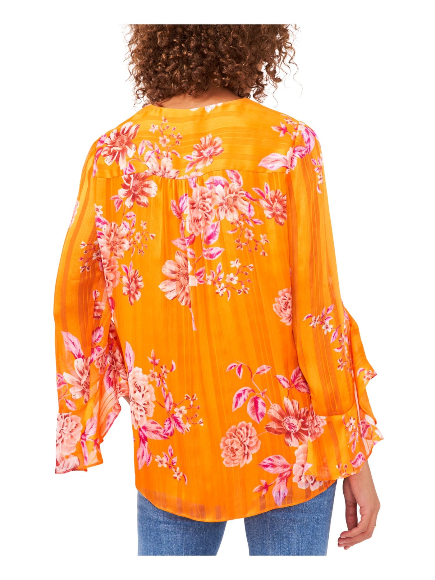 VINCE CAMUTO Womens Orange Lined Overlap Hem Floral Flutter Sleeve V Neck Blouse XS