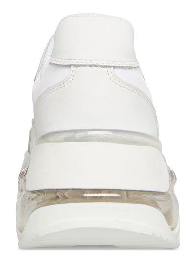 STEVE MADDEN Womens White 1" Platform Comfort Blatant Round Toe Wedge Lace-Up Leather Athletic Training Shoes 5.5 M