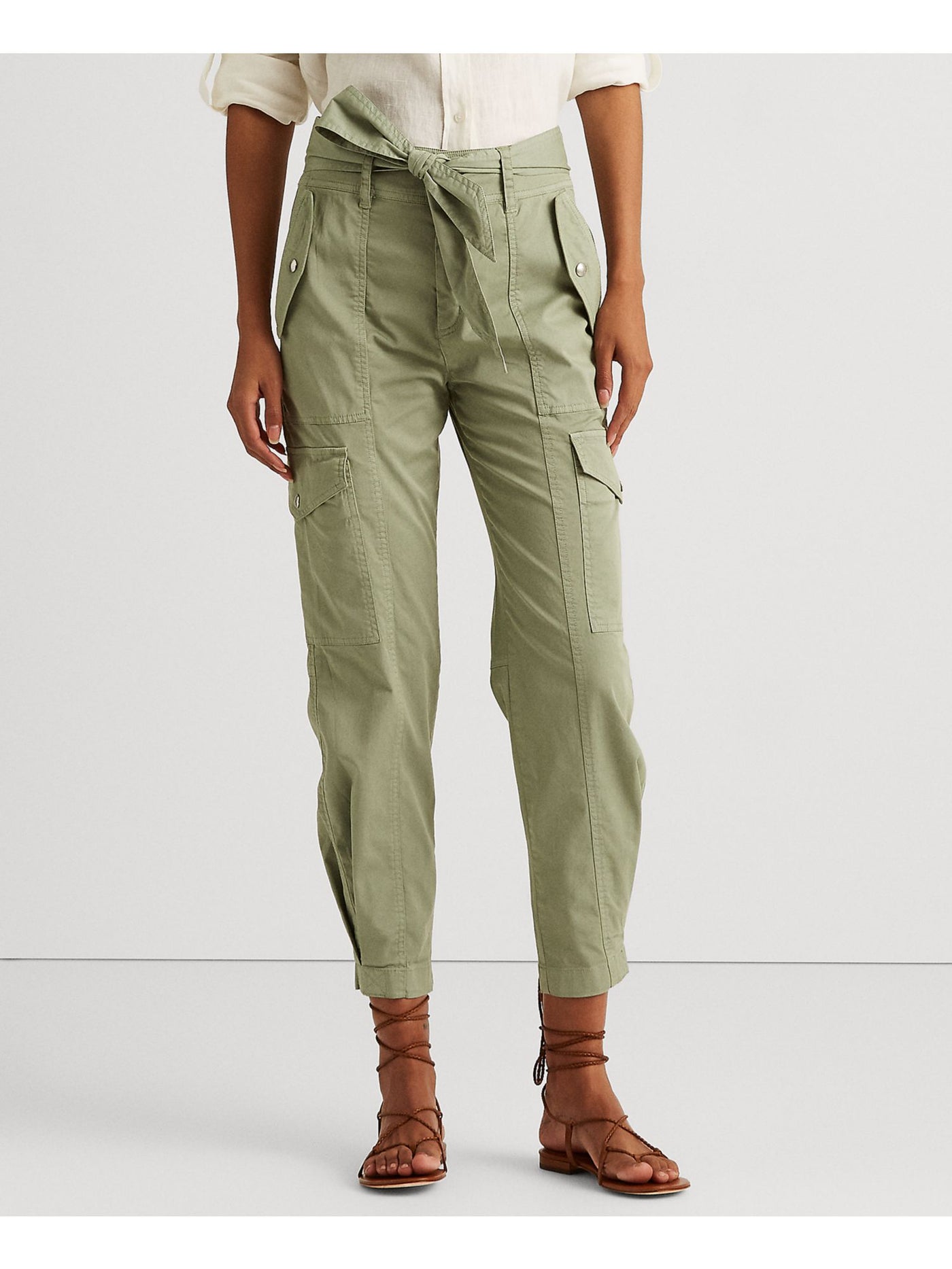 LAUREN MOSHI AQUA Womens Green Belted Twill Cargo Pants 8