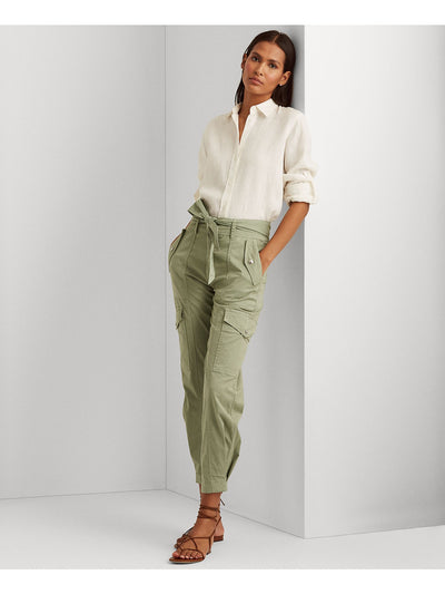 LAUREN MOSHI AQUA Womens Green Belted Twill Cargo Pants 8