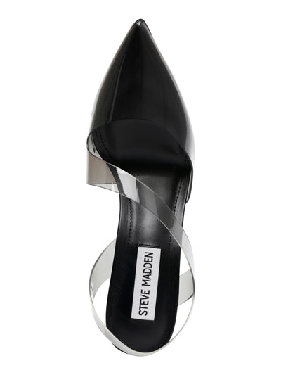 STEVE MADDEN Womens Black Transparent Asymmetrical Padded Vienne Pointed Toe Stiletto Slip On Dress Slingback 11 M