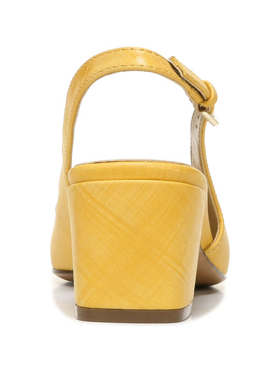 NATURALIZER Womens Yellow Patterned Metallic Hardware Padded Keeley Square Toe Block Heel Buckle Leather Dress Slingback 8 M