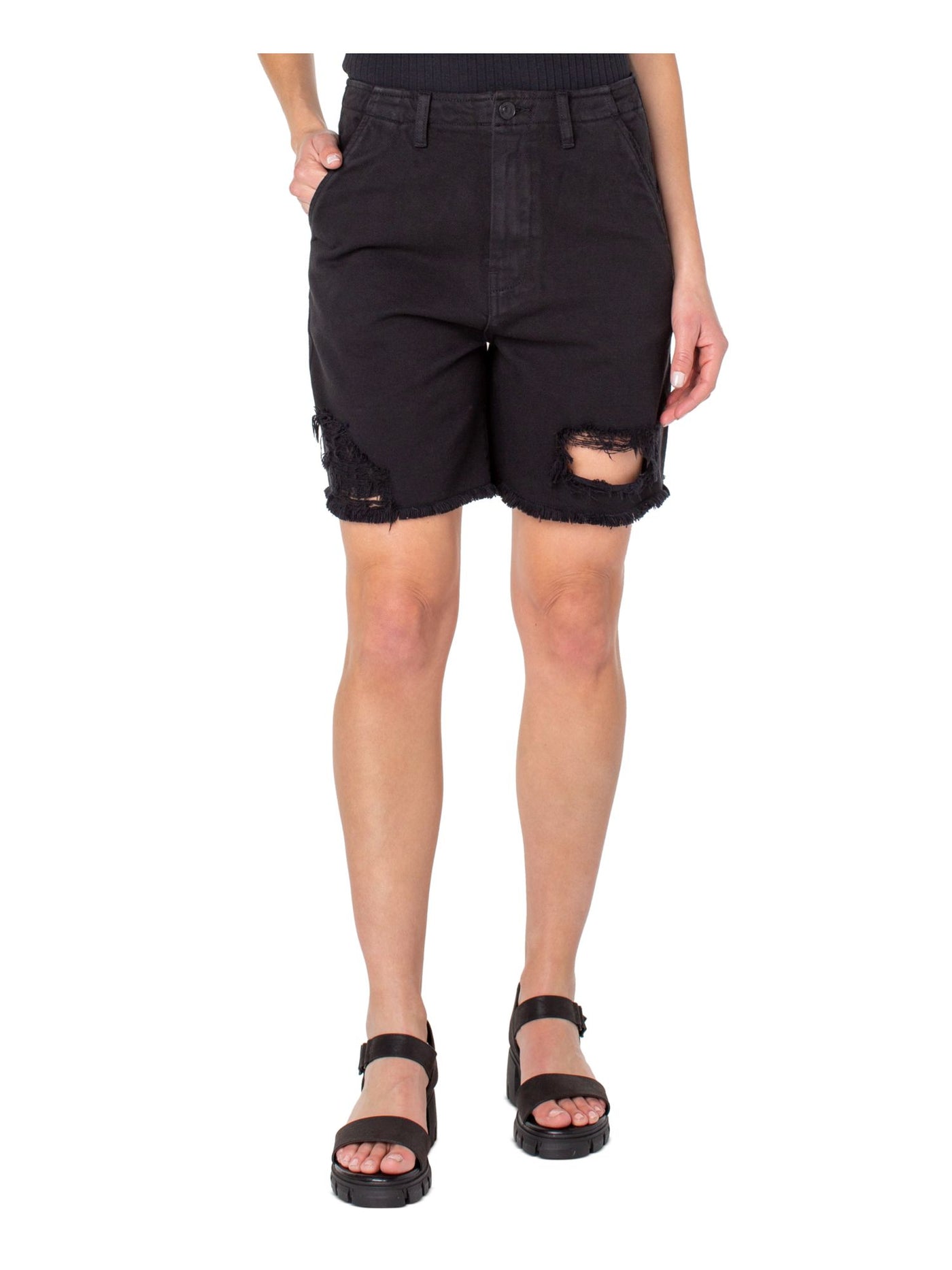 EARNEST SEWN NEW YORK Womens Black Denim Zippered Pocketed Frayed Hems High Waist Shorts 27