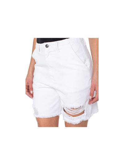 EARNEST SEWN NEW YORK Womens White Zippered Pocketed Frayed Hems High Waist Shorts 33