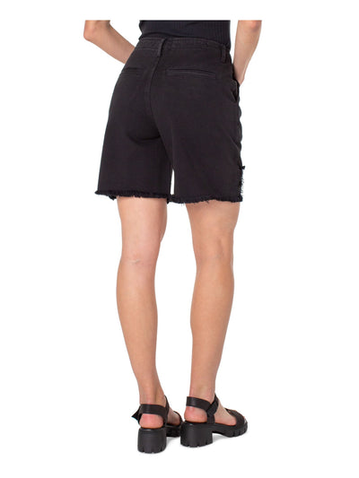 EARNEST SEWN NEW YORK Womens Black Denim Zippered Pocketed Frayed Hems High Waist Shorts 33