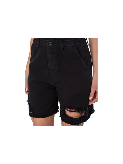 EARNEST SEWN NEW YORK Womens Black Denim Zippered Pocketed Frayed Hems High Waist Shorts 28