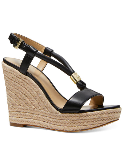 MICHAEL MICHAEL KORS Womens Black 1-1/2" Platform Wishbone Strap Padded Annie Round Toe Wedge Buckle Espadrille Shoes 11 M