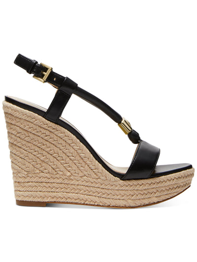 MICHAEL MICHAEL KORS Womens Black 1-1/2" Platform Wishbone Strap Padded Annie Round Toe Wedge Buckle Espadrille Shoes 11 M