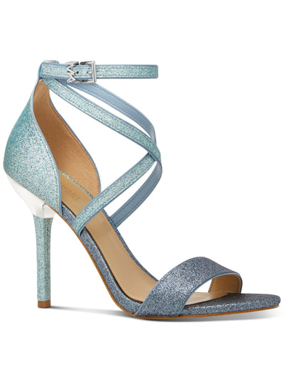 MICHAEL MICHAEL KORS Womens Blue Glitter Ankle Strap Padded Astrid Round Toe Stiletto Buckle Dress Heeled Sandal 6.5 M
