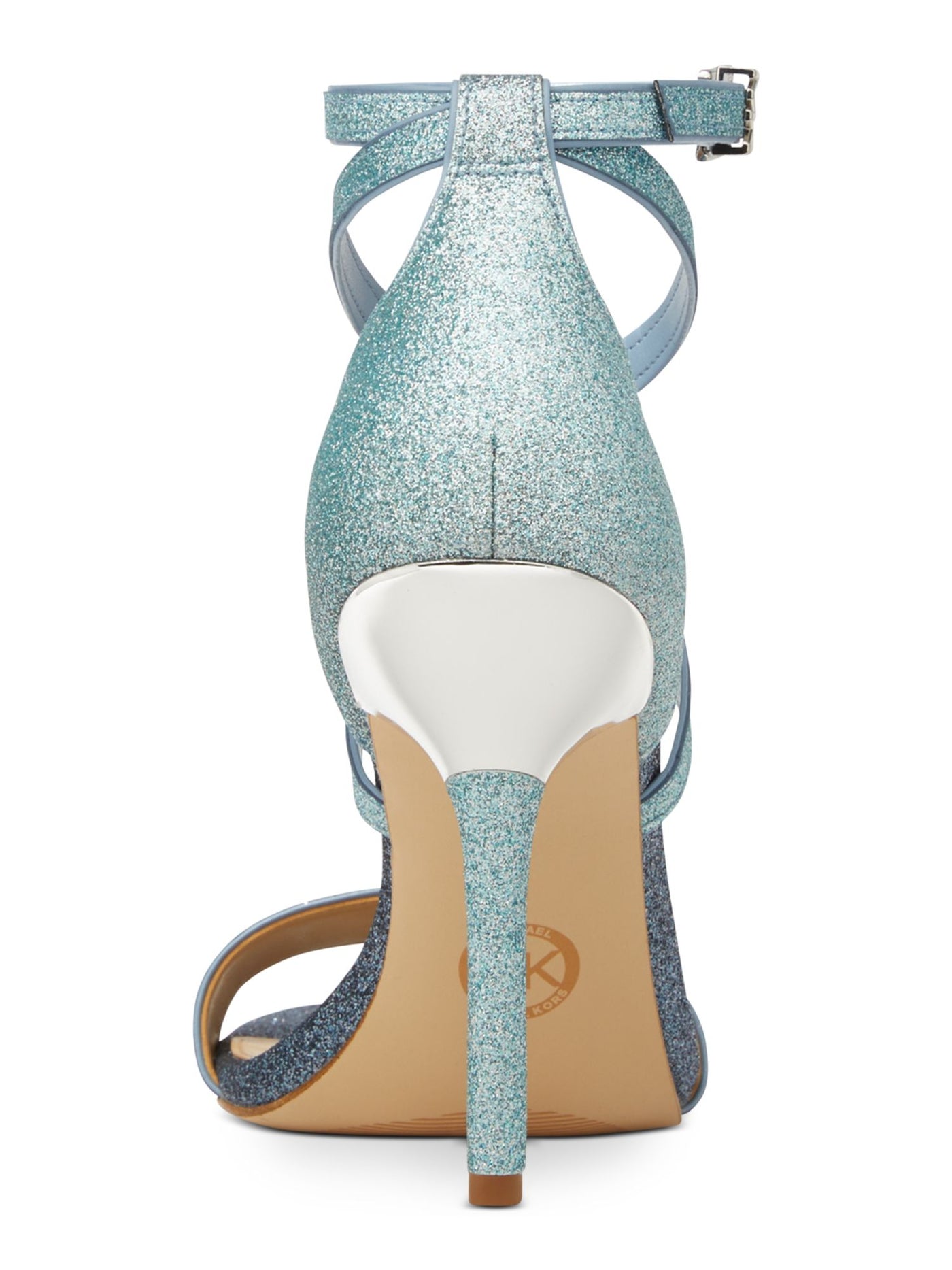 MICHAEL MICHAEL KORS Womens Blue Glitter Ankle Strap Padded Astrid Round Toe Stiletto Buckle Dress Heeled Sandal 6.5 M