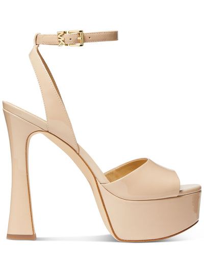 MICHAEL MICHAEL KORS Womens Beige 1-1/2" Platform Logo Hardware Ankle Strap Jenson Almond Toe Buckle Leather Heeled Sandal 8.5 M