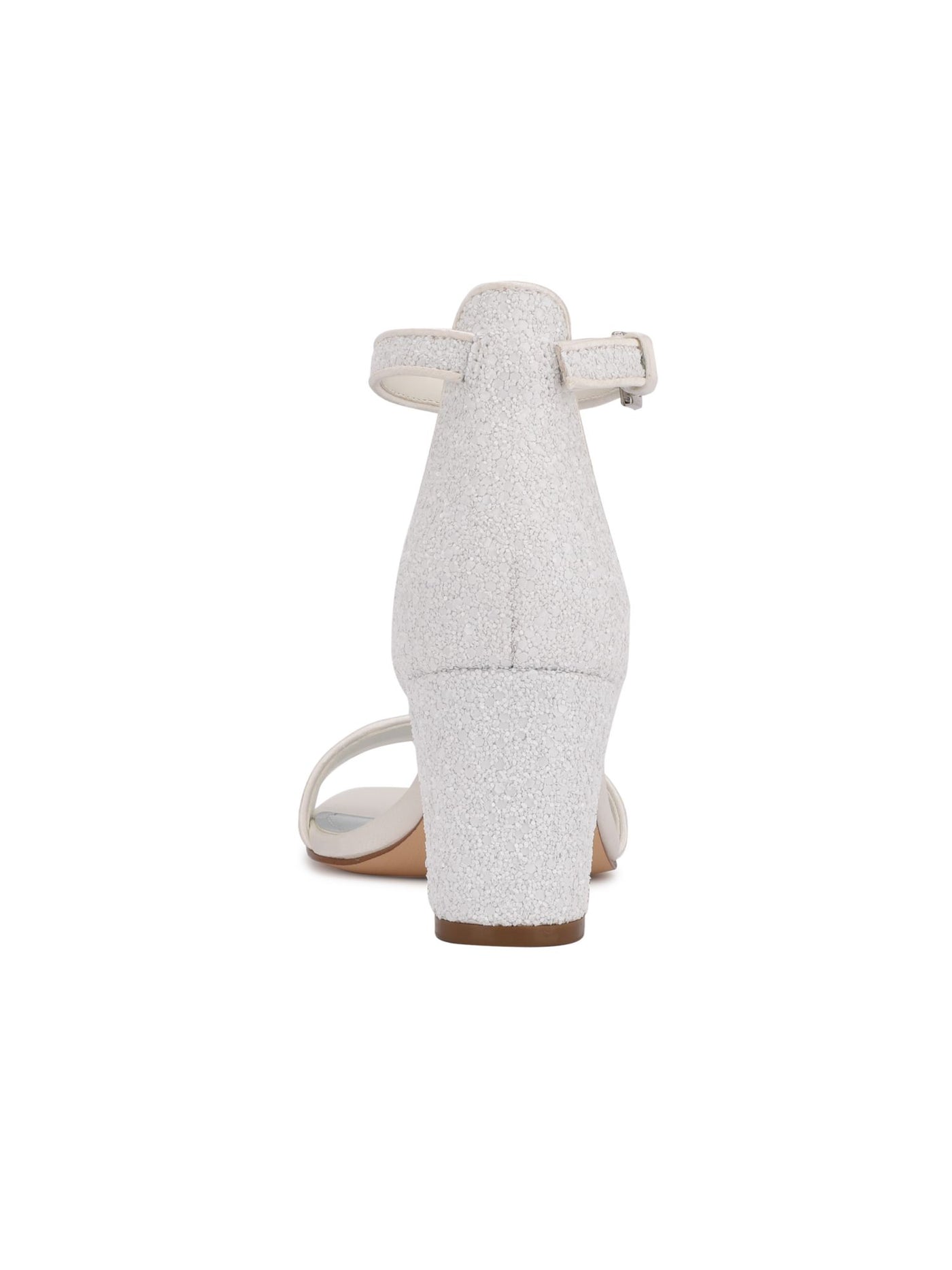 NINE WEST Womens White Glitter Adjustable Pruce Round Toe Block Heel Buckle Dress Heeled Sandal 10 M