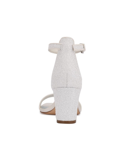 NINE WEST Womens White Glitter Adjustable Pruce Round Toe Block Heel Buckle Dress Heeled Sandal 10 M