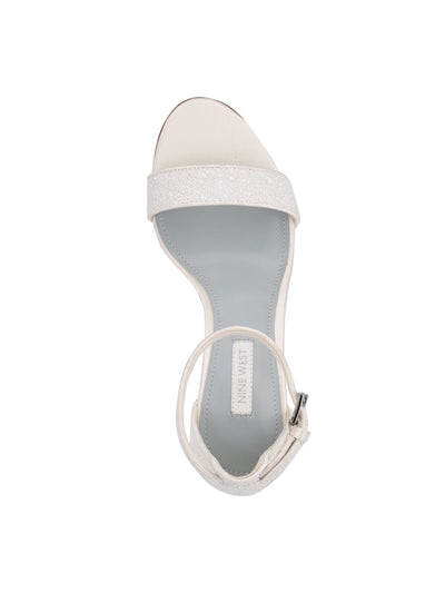 NINE WEST Womens White Glitter Adjustable Pruce Round Toe Block Heel Buckle Dress Heeled Sandal 10 M