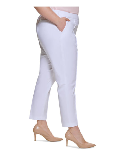 CALVIN KLEIN Womens White Pocketed Elastic Back Sim Pull On Wear To Work Straight leg Pants Plus 16W