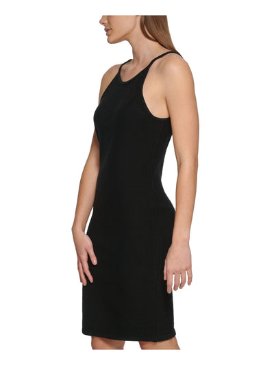 CALVIN KLEIN Womens Black Spaghetti Strap Halter Above The Knee Sheath Dress L