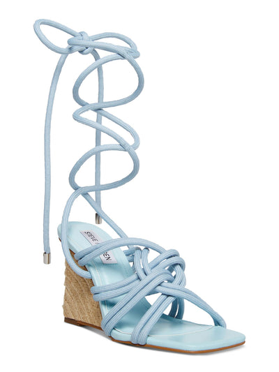 STEVE MADDEN Womens Light Blue Padded Strappy Idolized Square Toe Wedge Lace-Up Dress Espadrille Shoes 6 M