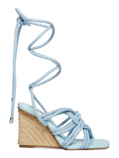 STEVE MADDEN Womens Light Blue Padded Strappy Idolized Square Toe Wedge Lace-Up Dress Espadrille Shoes 5.5 M