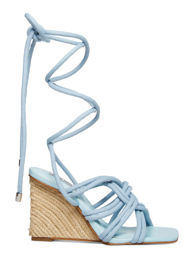 STEVE MADDEN Womens Light Blue Padded Strappy Idolized Square Toe Wedge Lace-Up Dress Espadrille Shoes 8 M