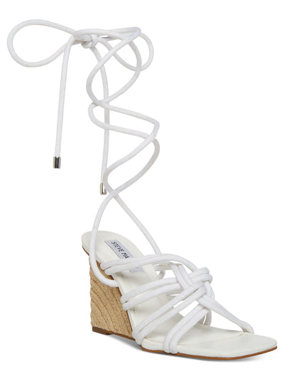 STEVE MADDEN Womens White Wrapping Ankle-Tie Padded Strappy Idolized Square Toe Wedge Lace-Up Espadrille Shoes 8 M